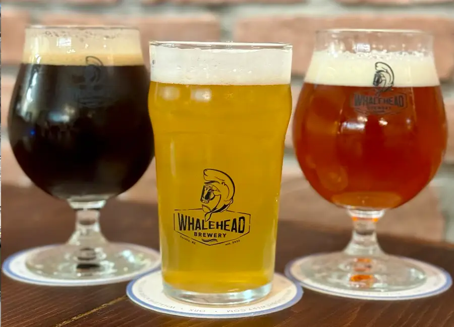 Three different types of craft beer at Whaleshead Brewery